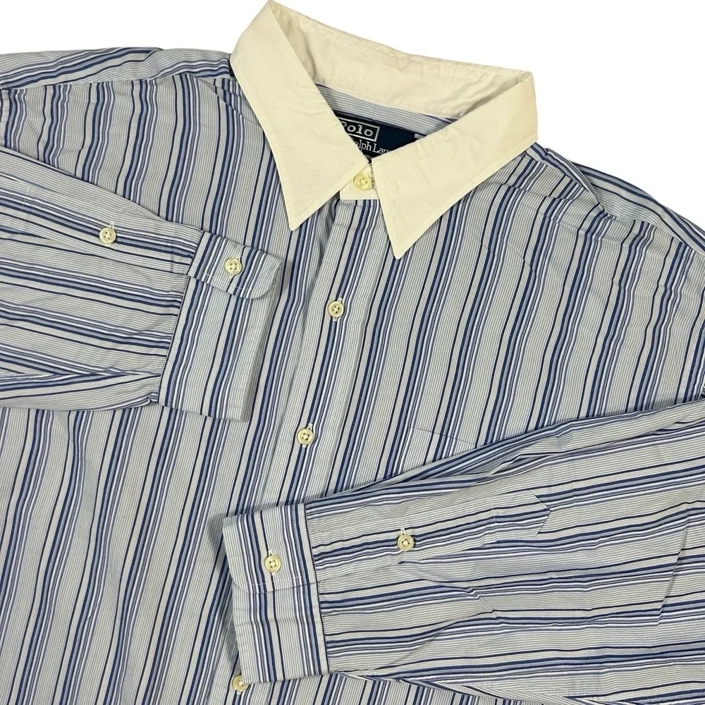 Polo Ralph Lauren Jerome XL Contrast Collar Shirt Mens Blue‎ White Striped
